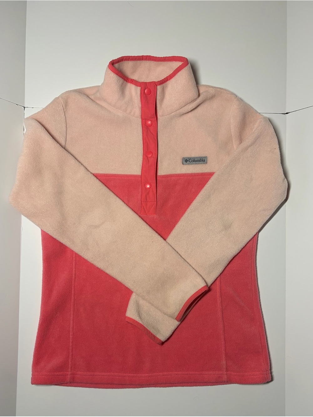 Columbia Women's Two-Tone Pink Fleece Collared Pullover Size Small